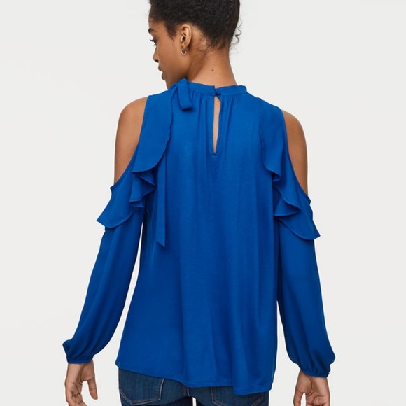 LOFT | Ruffle Cold Shoulder Mixed Top - Picture 3 of 8